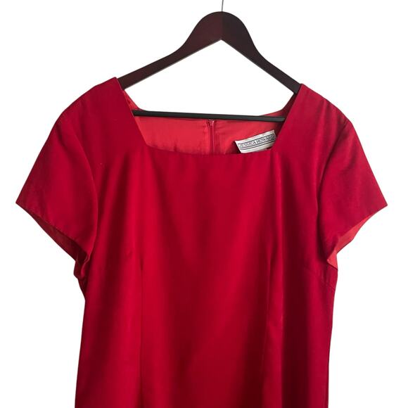 Vintage Jessica Howard Women Velvet Dress 14 Red Square Neck Classic Glam Party - Picture 8 of 14